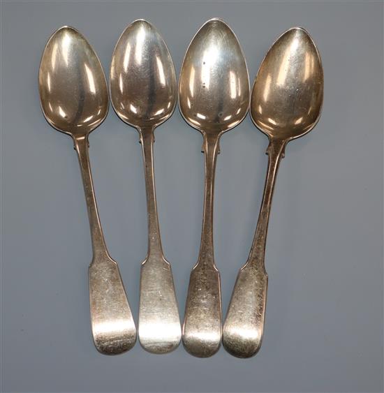 Two pairs of early 19th century silver fiddle pattern tablespoons, London, 1816 and Dublin, 1826, 8 oz.